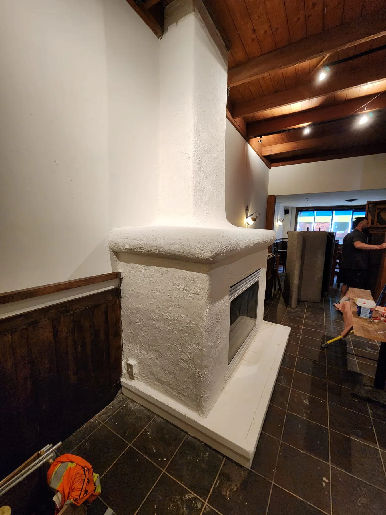 Completed custom painted fireplace inside Ukrainian Restaurant on Lonsdale in North Vancouver